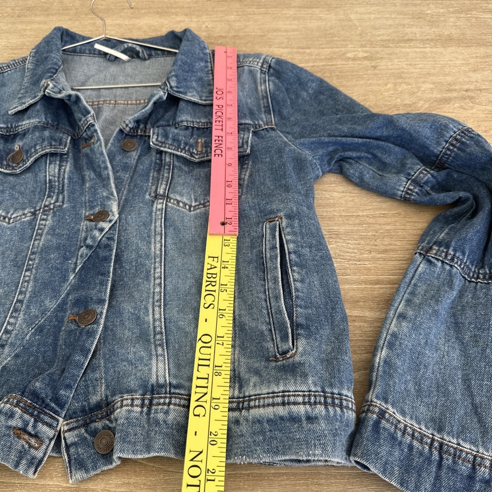 Free People Rumors Blue Denim Jean Jacket In Medium Indigo Women's Sz L - Picture 7 of 8